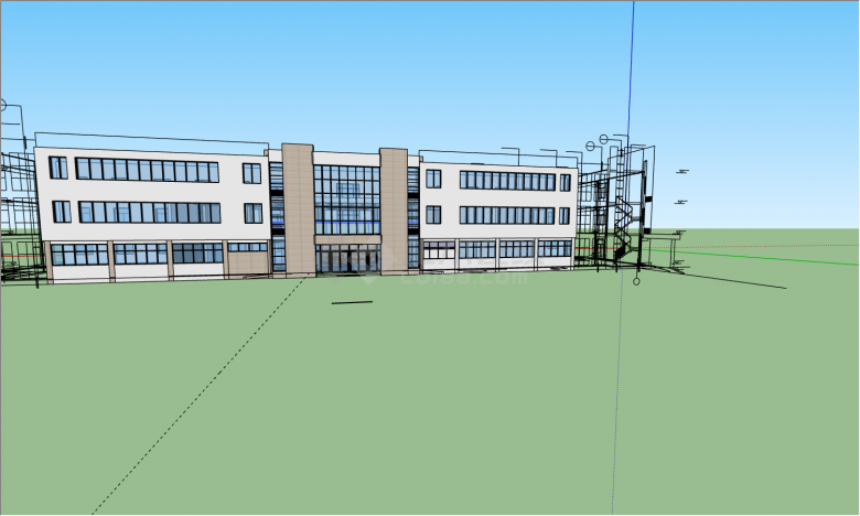 3层矩形建筑形状规整的办公楼su模型-图一