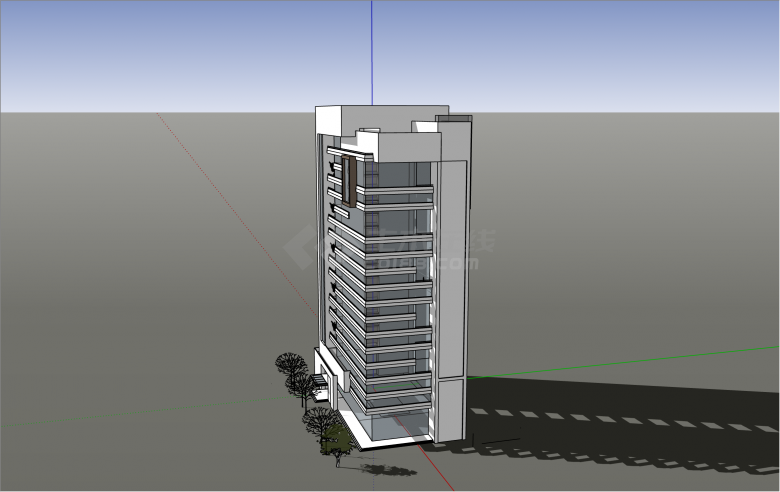 现代风格大落地窗低层办公楼造型su模型-图二