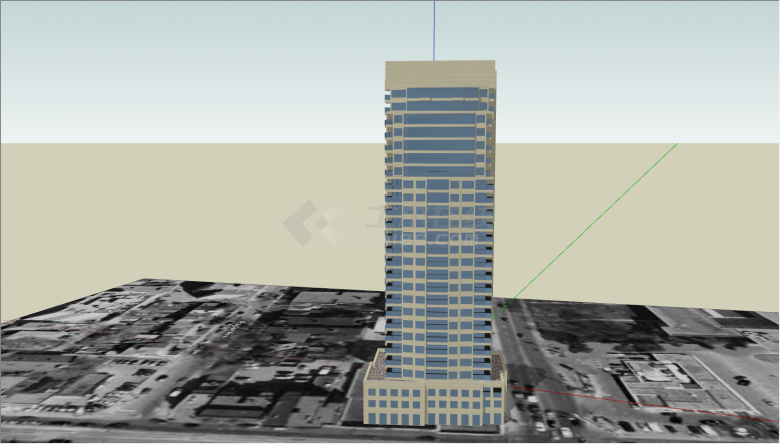 灰色黄色相间的建筑高层su模型-图二