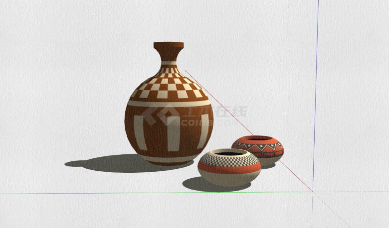 印第安风格彩色陶罐su模型-图一