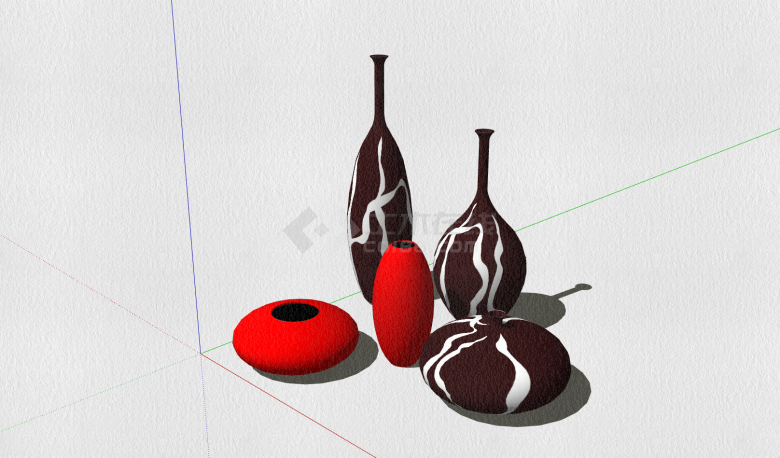 咖啡色红色和白色的细口长颈花瓶su模型-图一