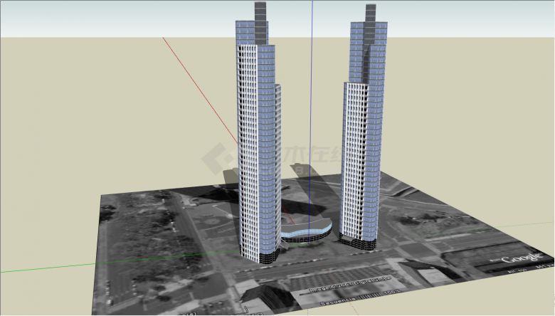 两栋柱形的摩天大楼su模型-图二