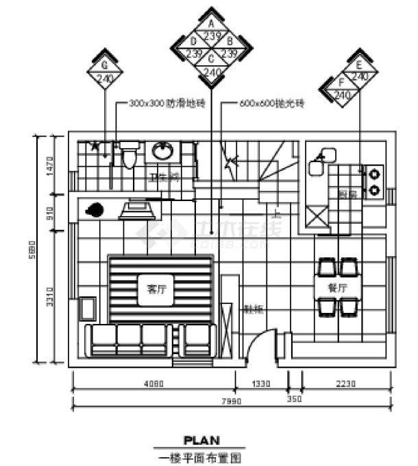 复式实用户型室内装饰施工CAD图-图一