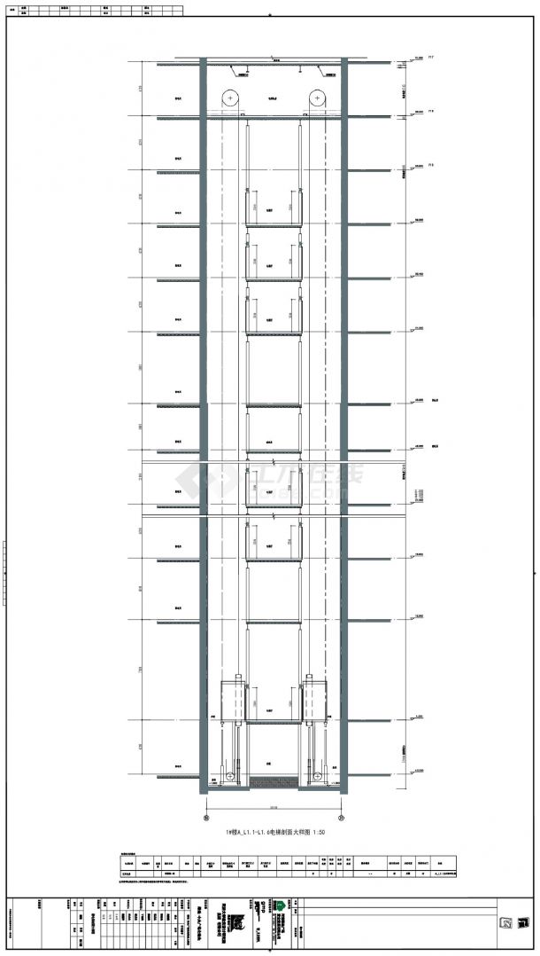 绿地·中央广场北地块地上部分-1号楼电梯剖面大样CAD图-图一