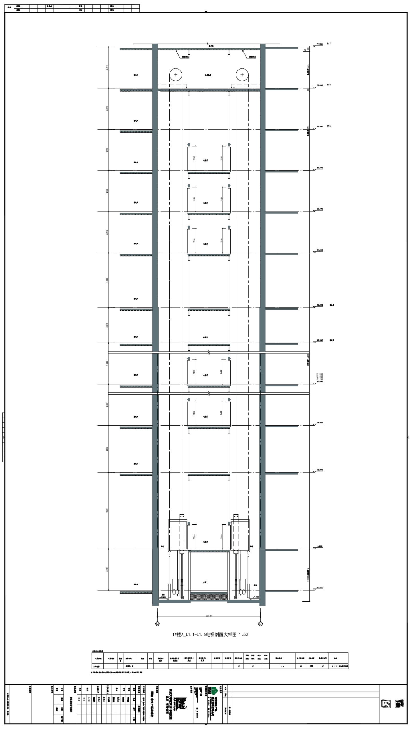 绿地·中央广场北地块地上部分-1号楼电梯剖面大样CAD图