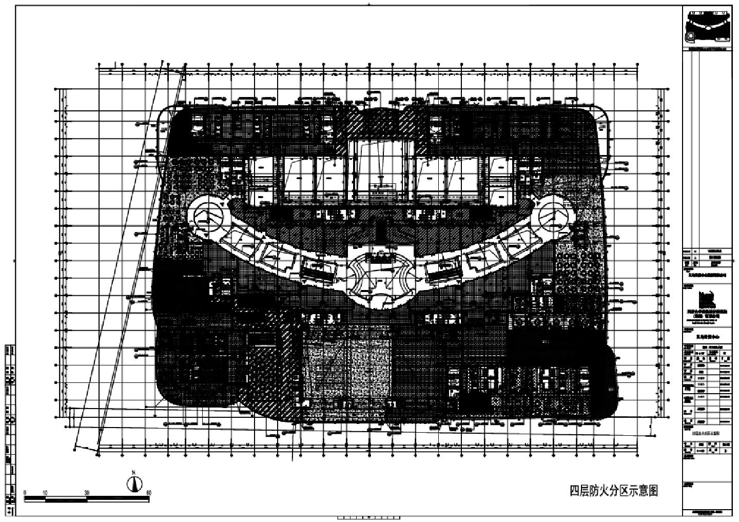 义乌世贸中心裙房 地下室及人防-建施-四层防火分区CAD图