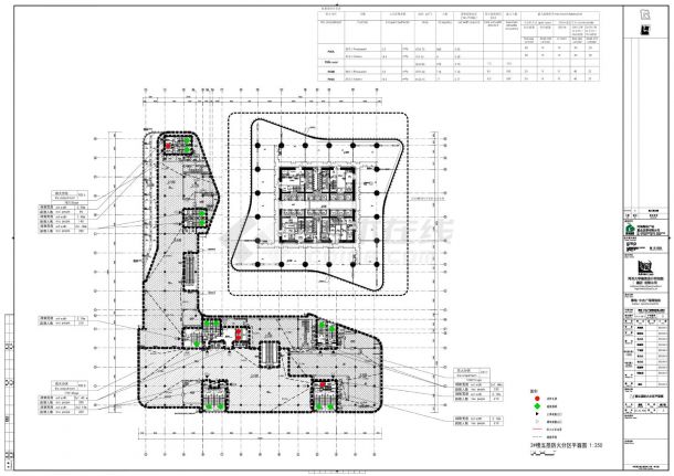 绿地·中央广场南地块地上部分-2号楼五层平面及防火分区平面CAD图-图二