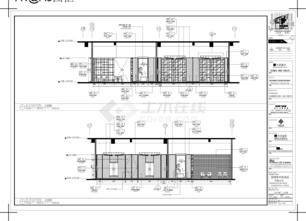 山东淄博喜来登酒店-二层中餐厅立面装饰设计CAD图-图二