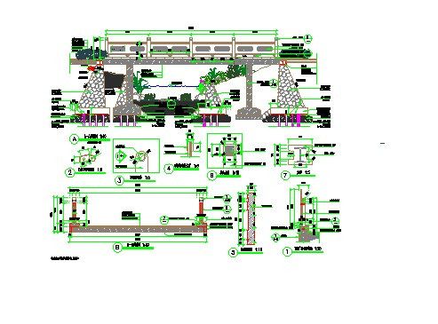 新中式 毛石挡墙 花岗岩 及木围栏 平立剖 节点及结构全套施工图 毛石砌筑 结构景观墙-图一