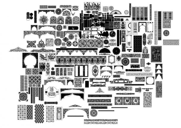 室内设计-中式雕花平立面图块图库素材中式配件CAD图-图一