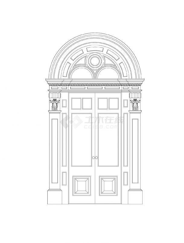 门窗类带罗马柱的欧式大门立面图库-图一