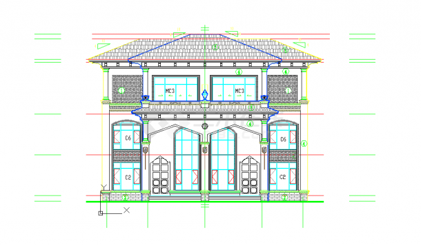 [江西]某三层新古典风格双拼别墅建筑施工图-图二