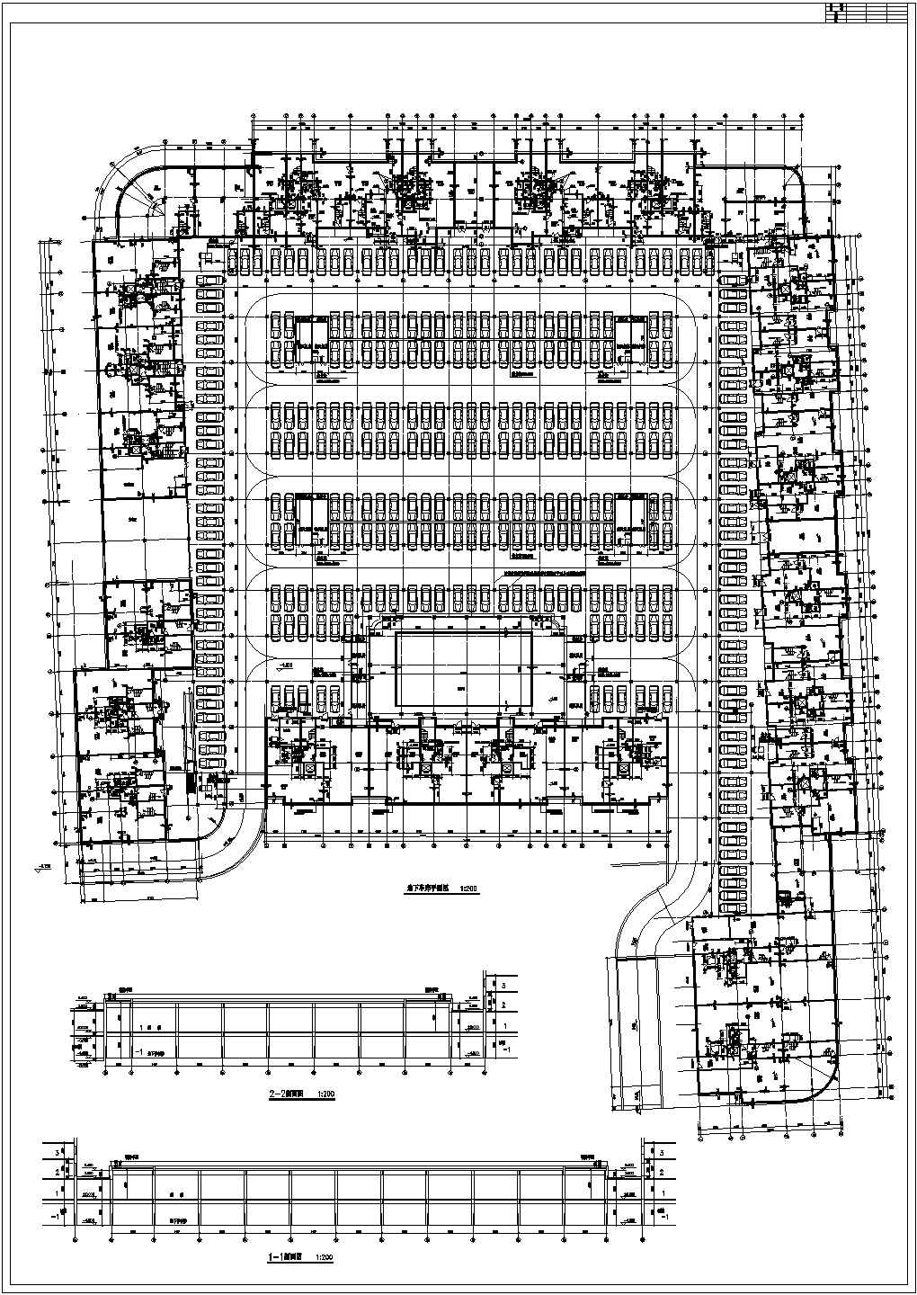 某地区小型超市车库建筑平面剖面设计图