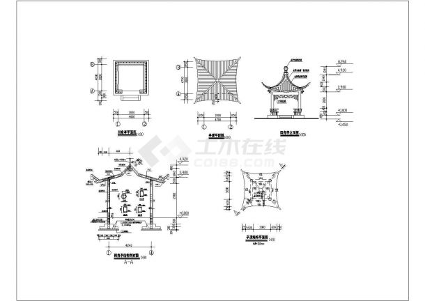 某地小型古建亭廊建筑设计图（共6张）-图二