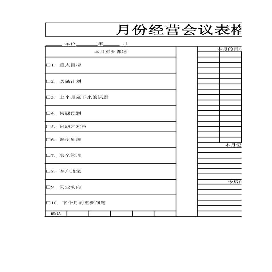 月份经营会议表 建筑工程公司管理资料.xlsx-图一