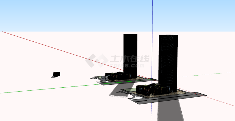 现代商务办公楼景观建筑su模型-图一