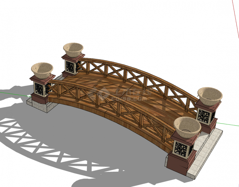 中式复古景观拱桥su模型-图二