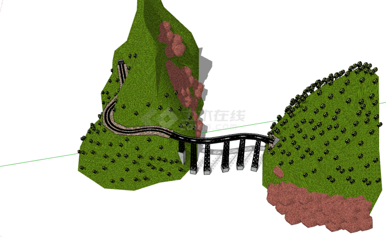 现代盘山铁路桥SU模型设计-图二