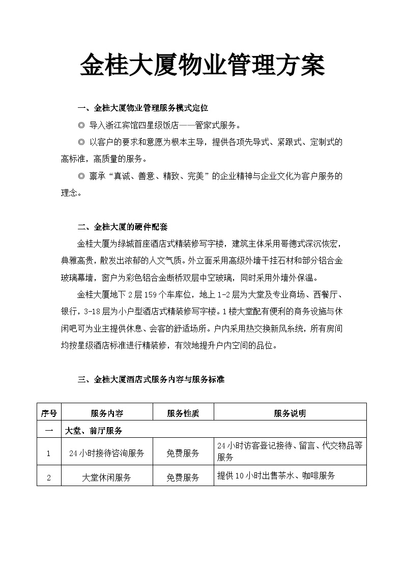 金桂大厦酒店式精装修写字楼物业管理服务方案（20页）.doc-图一