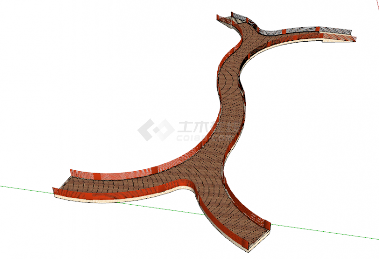 欧洲古典超长X型木质平桥su模型-图二