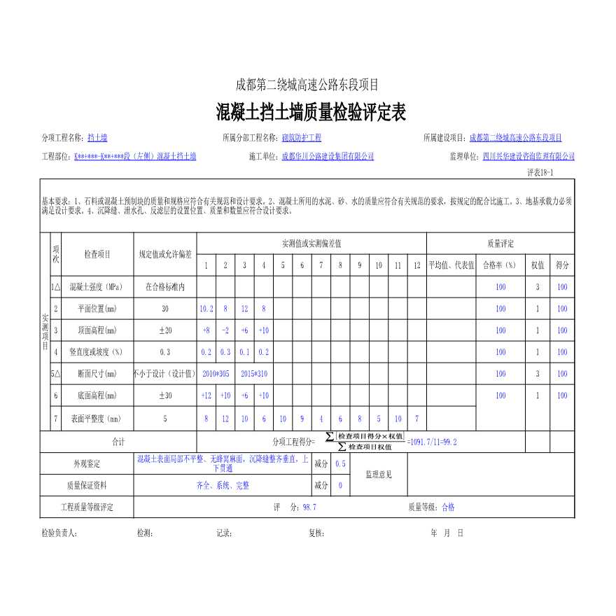 桥梁工程砼挡土墙评定000.xls-图一