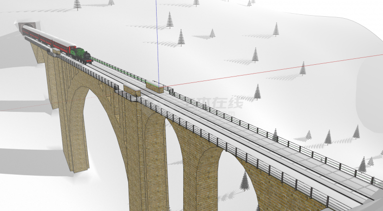 后现代横穿山体隧道铁路桥梁su模型-图二