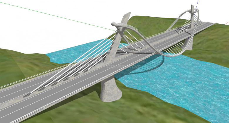 现代化大型景观反拉式斜拉桥梁su模型-图二