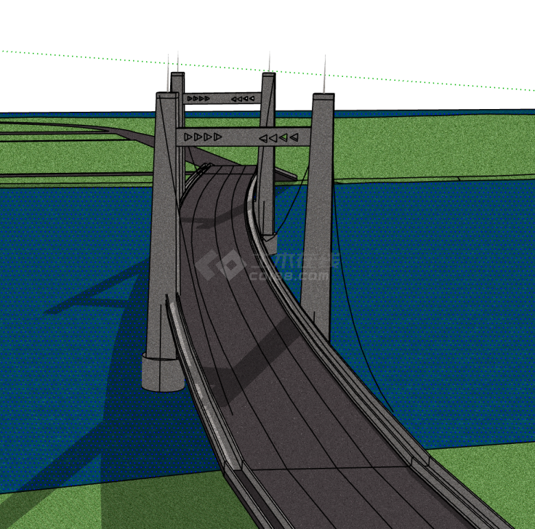 宽大结实现代风桥梁su模型-图二