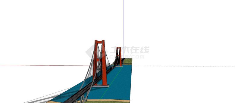 湖面平原建造悬索桥su模型-图一