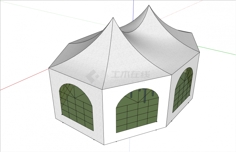 豪华多边形SU帐篷模型-图一