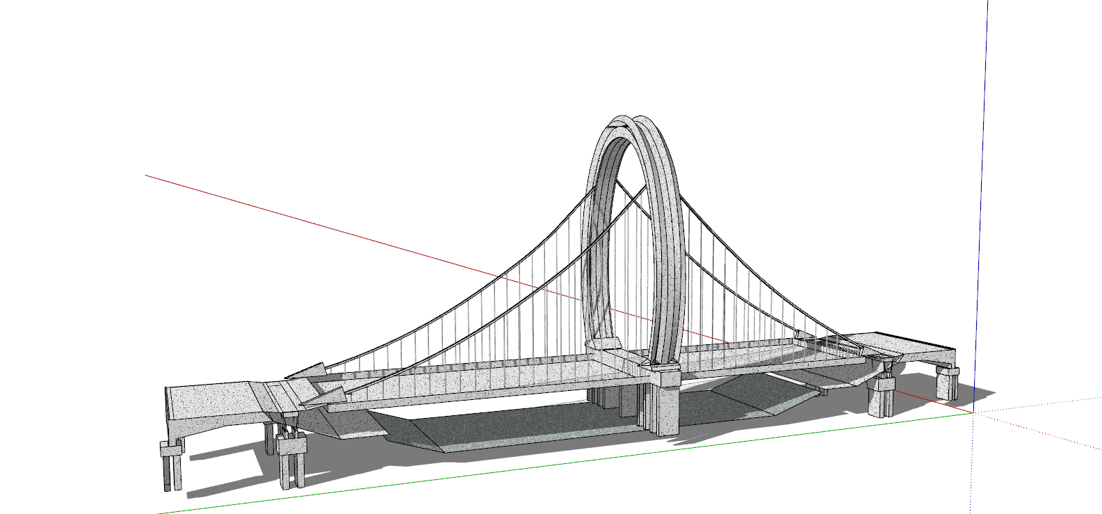 现代圆形索塔悬索桥su模型-图一
