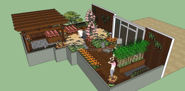 庭院花园su模型 简约欧式后花园-图二