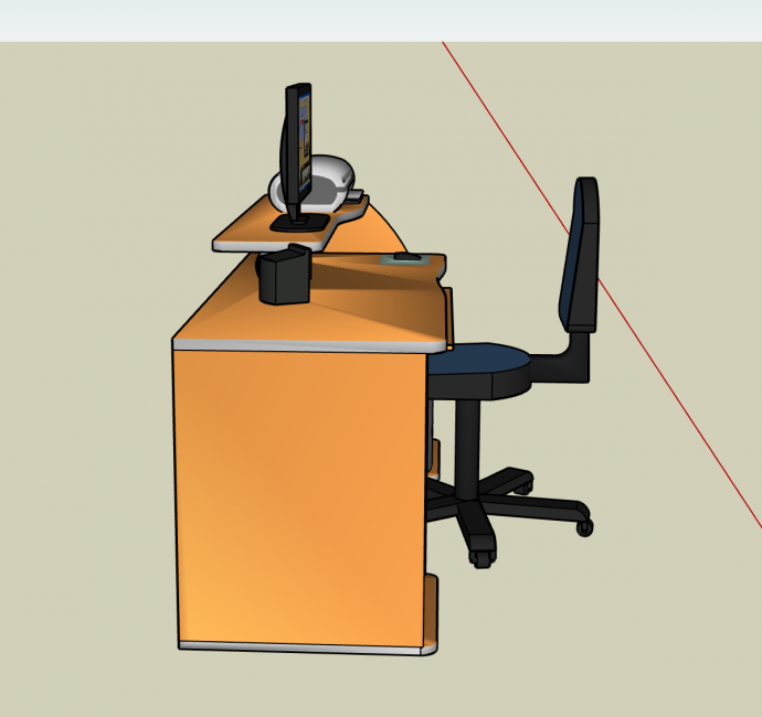 中式简单办公桌电脑桌椅su模型_图1