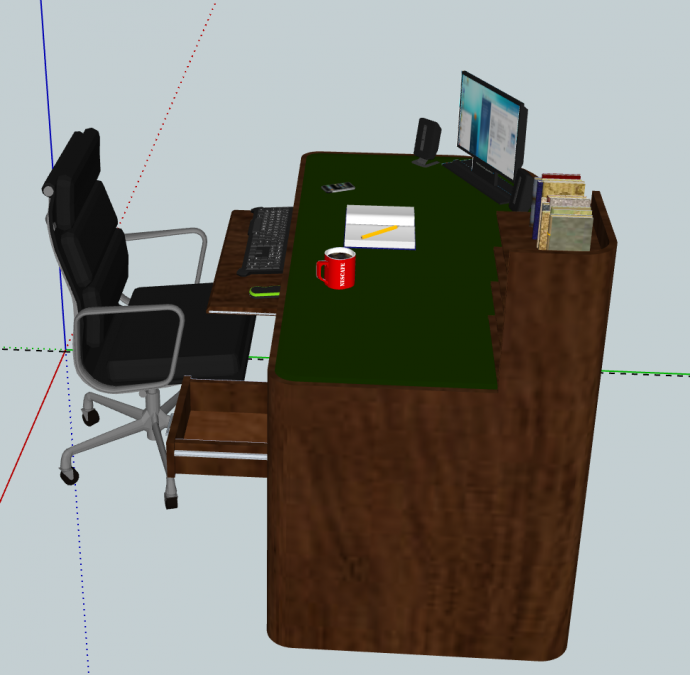 单人树棕色办公桌椅su模型_图1