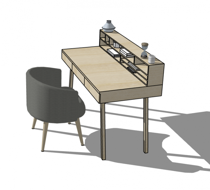 单人现代型家用办公桌su模型_图1
