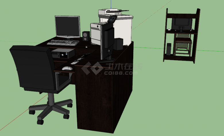高级木制电脑办公桌su模型-图二