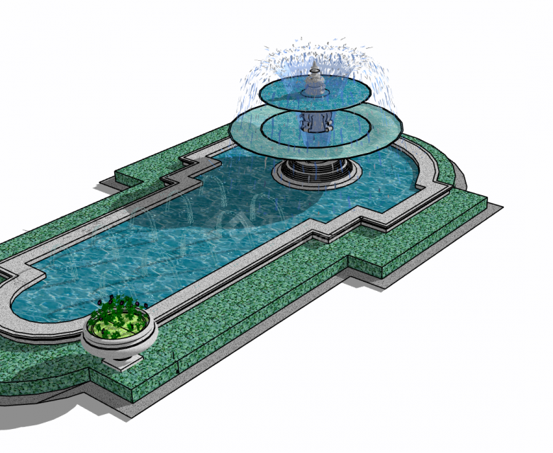 现代化简约一边式喷泉su模型-图二