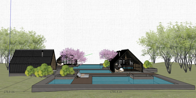 日式超大泳池现代民宿建筑su模型_图1