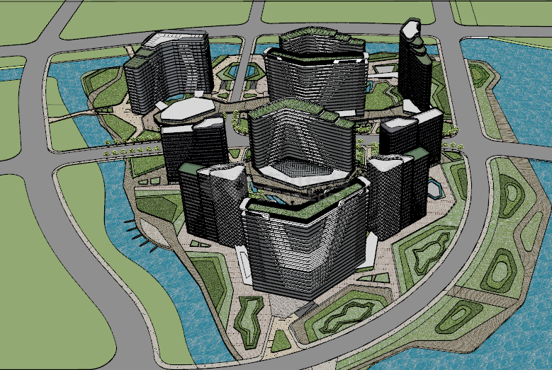 现代环河商业区规划su模型-图二