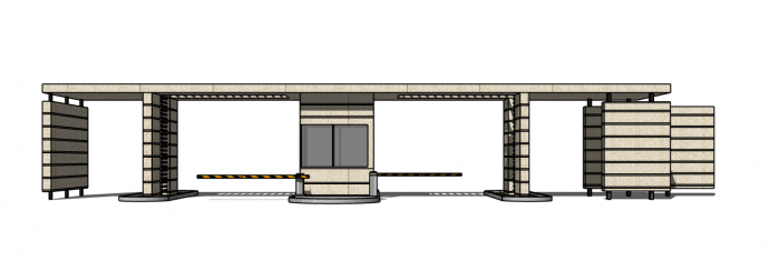 中型双侧抬杆对称式现代大门入口su模型_图1