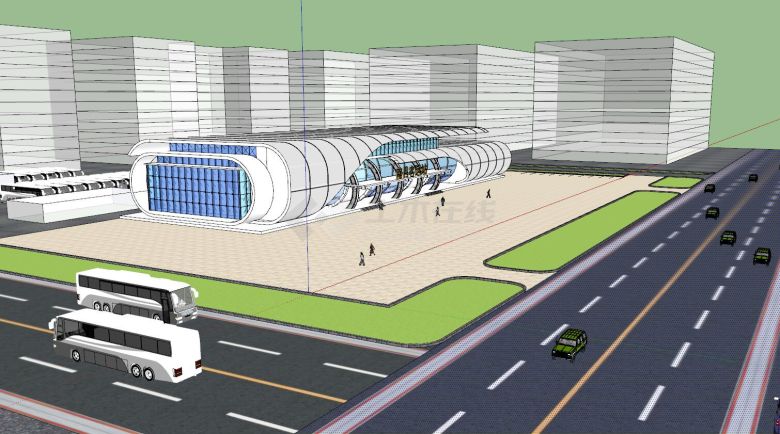 现代汽车客运站设计su模型-图二