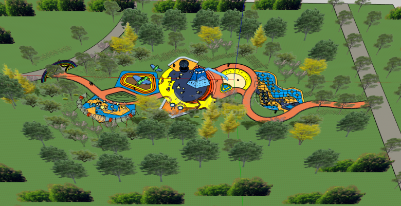 森林丛中橙黄蓝色儿童乐园su模型-图二