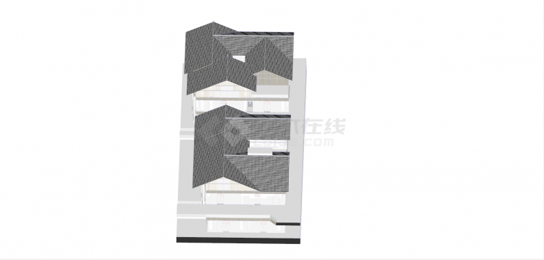 外置电梯三层商业综合体su模型-图二