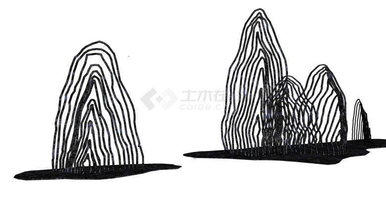 线条山形山水景墙su模型-图二