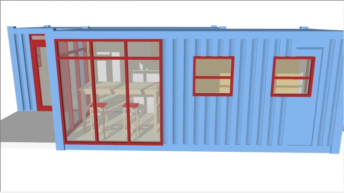 颜色鲜亮的工业风集装箱改造民宿餐厅su模型_图1