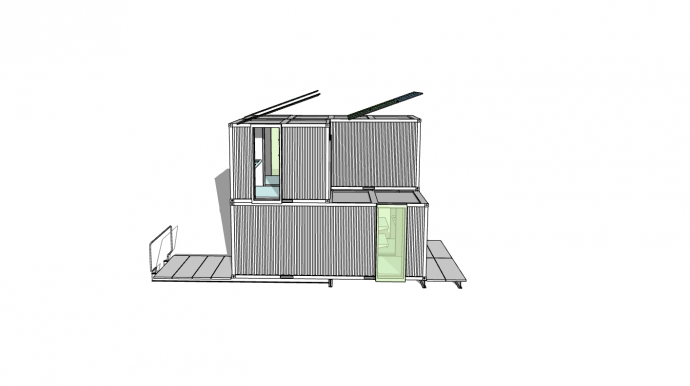 工业风不规则形简约集装箱餐厅su模型_图1