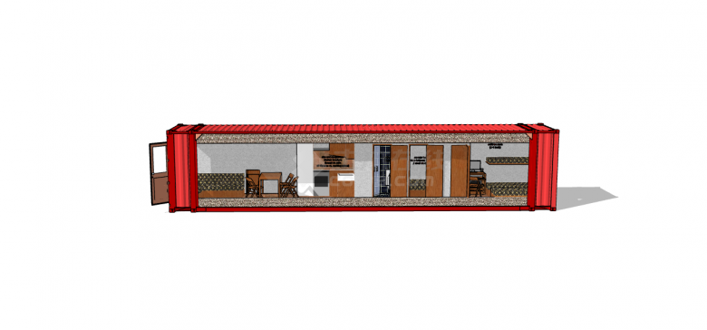 美式红色条形大落地窗集装箱餐厅su模型-图二