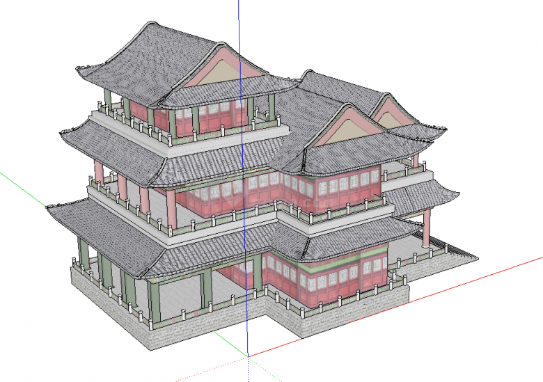 中式古韵古早建筑戏台su模型-图二
