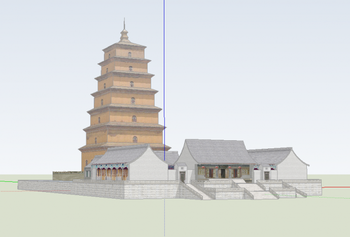 中式西安鉴福寺基地su模型_图1