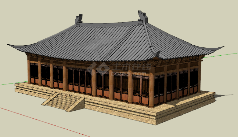 小型寺庙宫殿古建筑su模型-图二